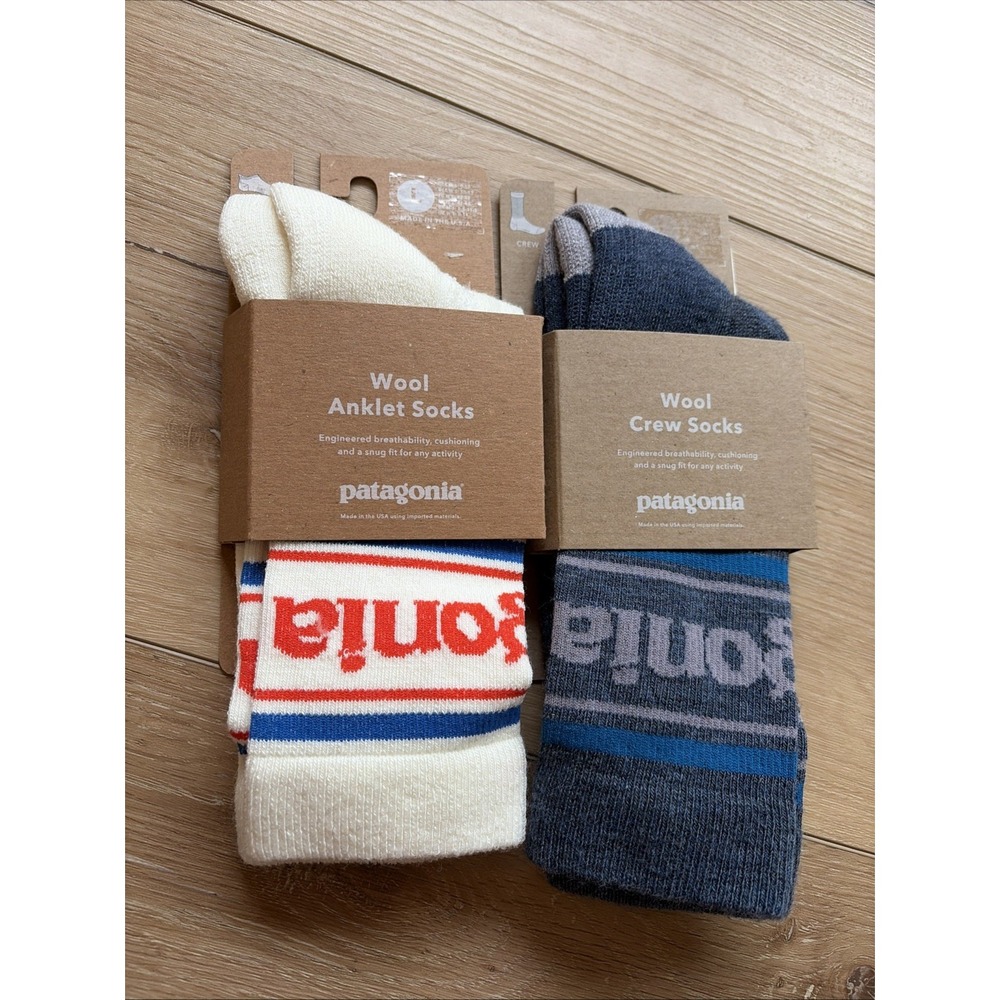 Patagonia Merino Wool Crew Socks Park Stripe 2 Pairs Large M 9-12 W 10-13